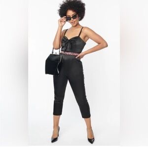 New Betty Boop & Unique Vintage Pinup Satin Jumpsuit Black Large Size 10-12